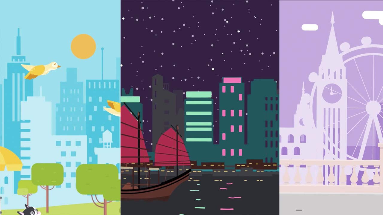 video thumbnail featuring illustrations of cities around the world