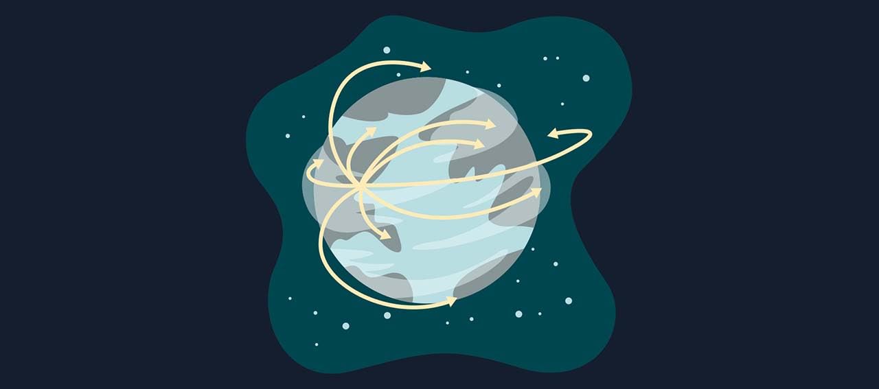 illustration of a globe with arrows moving around it