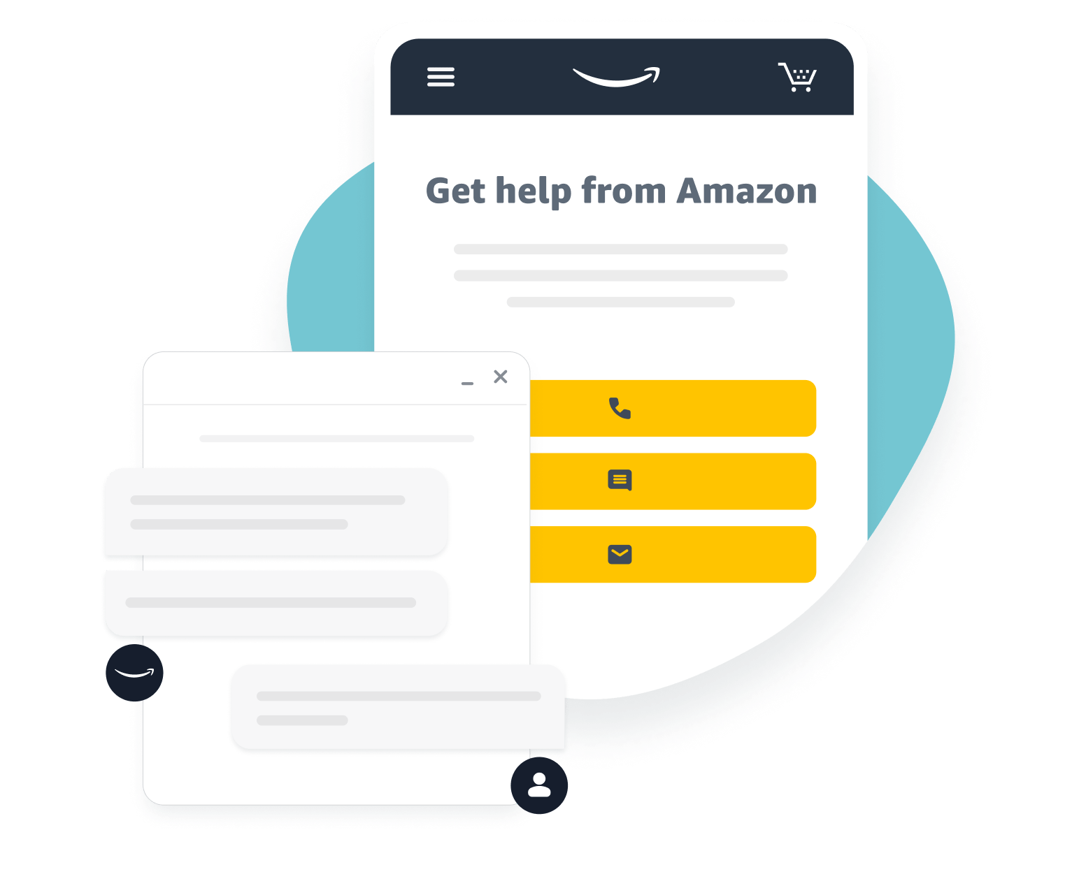 Servicio de atención al cliente de Amazon ilustración en baja calidad