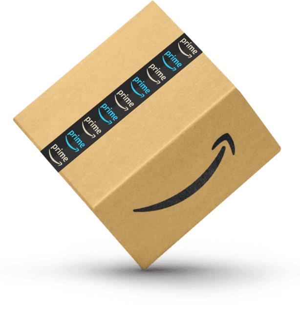 Caja de Amazon que se balancea en su esquina y muestra el logotipo de Amazon