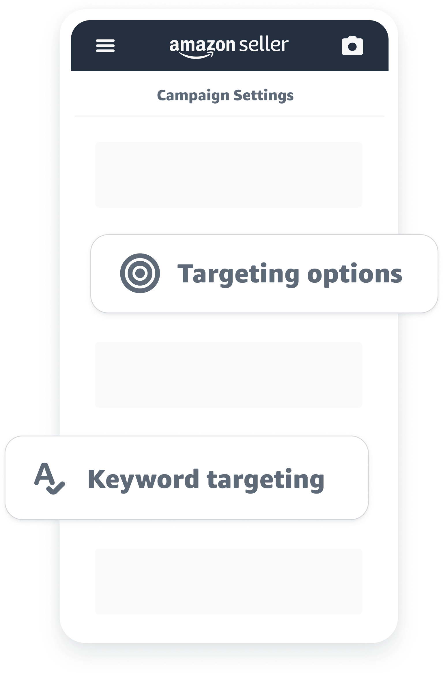 Campaign settings, targeting options and keyword targeting lo-fi ui